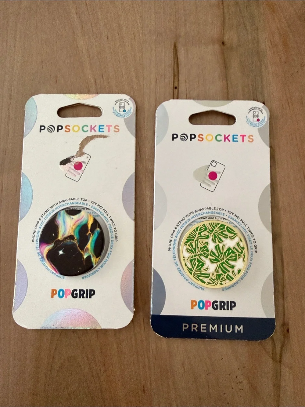 PopSockets PopGrip Black Iridescent Swirl & Green Leaf PopGrip Duo